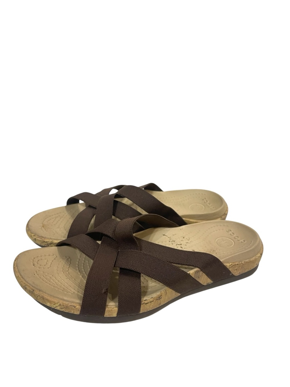 Crocs Edie Stretch Brown Slip-On Woven Sandals - Picture 3 of 5